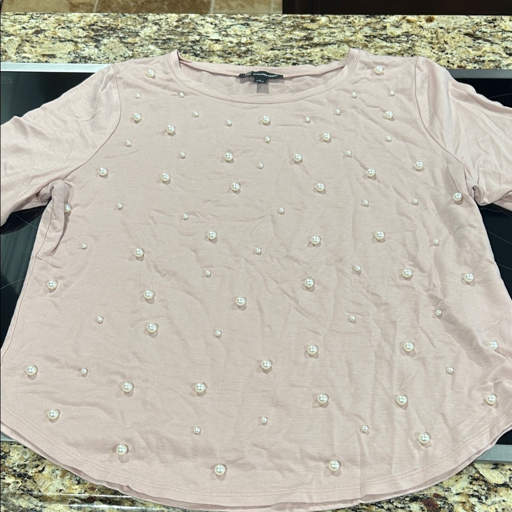 INC International Concepts Light Pink Pearl-Studded Top